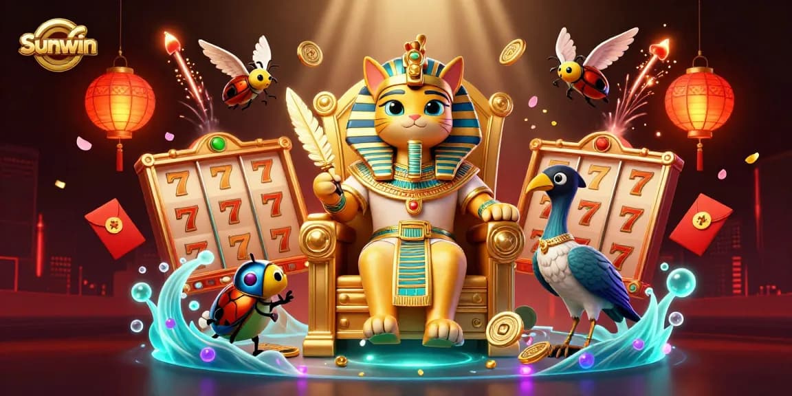 Experience thrilling gameplay with Sunwin, a vibrant casino illustration featuring lucky symbols.