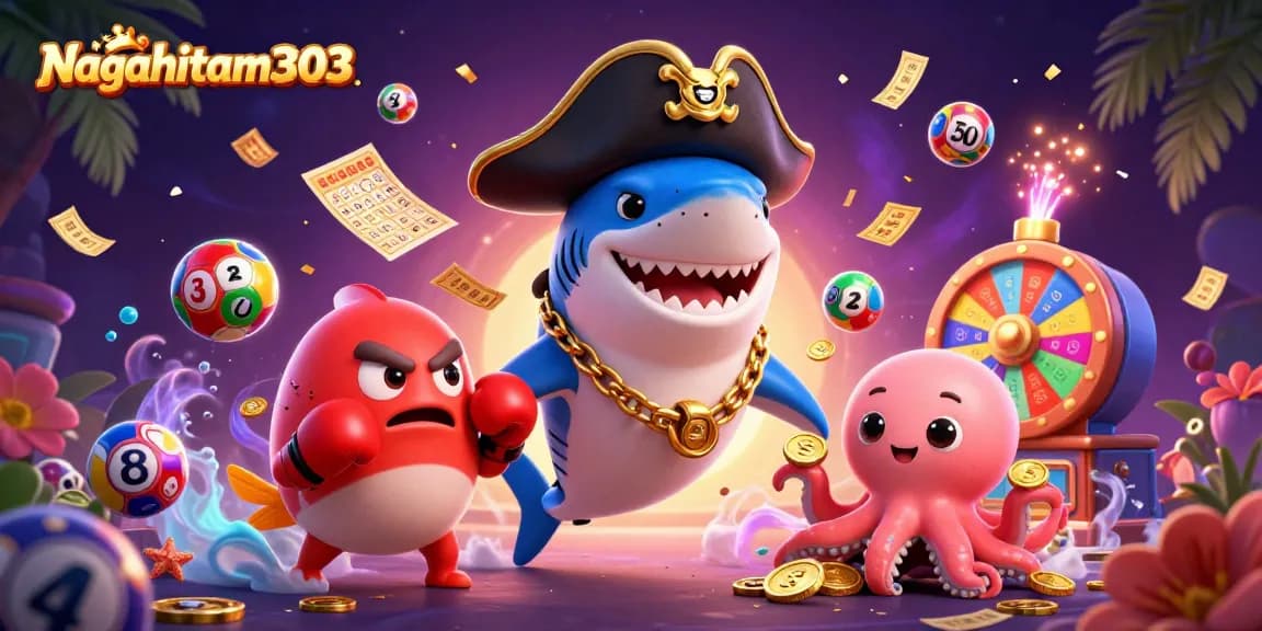 Nagahitam303 offers an exciting lottery experience with vibrant colored balls and gold coins.