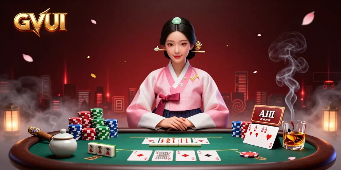 Win big at GVUI Casino with a serene setting featuring poker chips and luxury game elements.