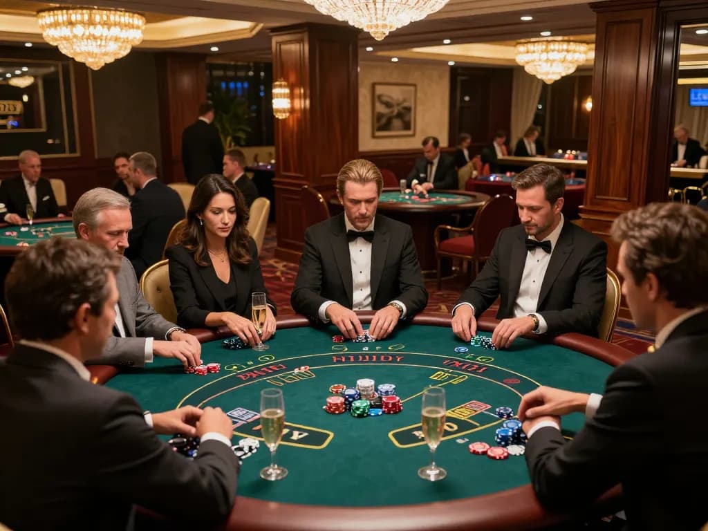 High-stakes poker action at QQSLOT's VIP tables showcasing strategic gameplay and luxury atmosphere.