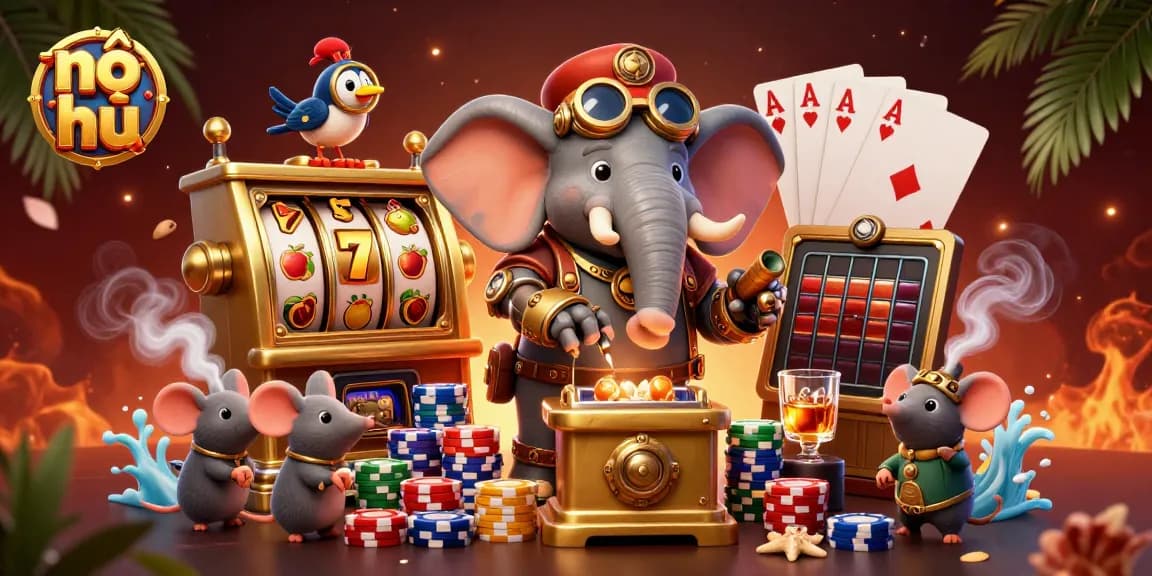 Experience the thrilling nổ hũ world with a vibrant 3D illustration of exciting casino elements.