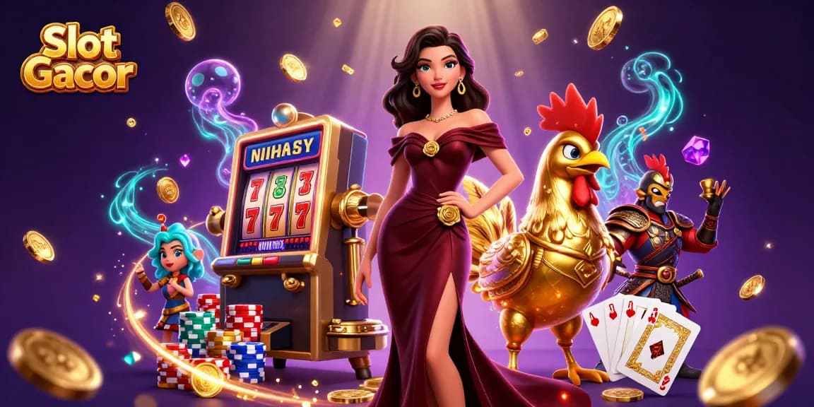 Engage with Slot Gacor through a vibrant illustration of immersive gaming elements and characters.