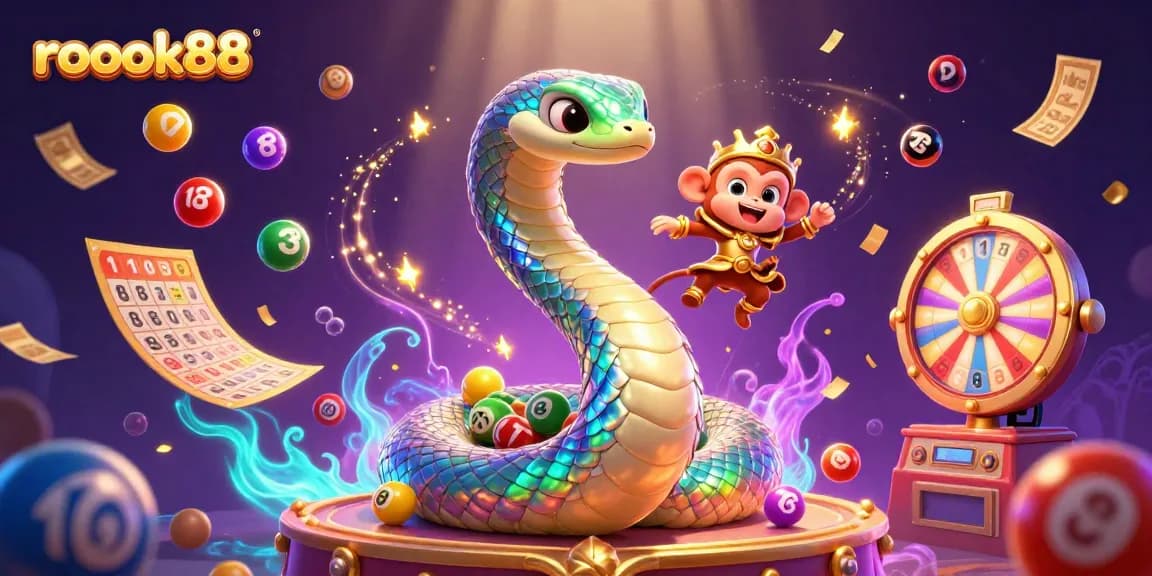Play interactive games like rokok88 with a vibrant backdrop featuring lottery balls and exciting casino elements.