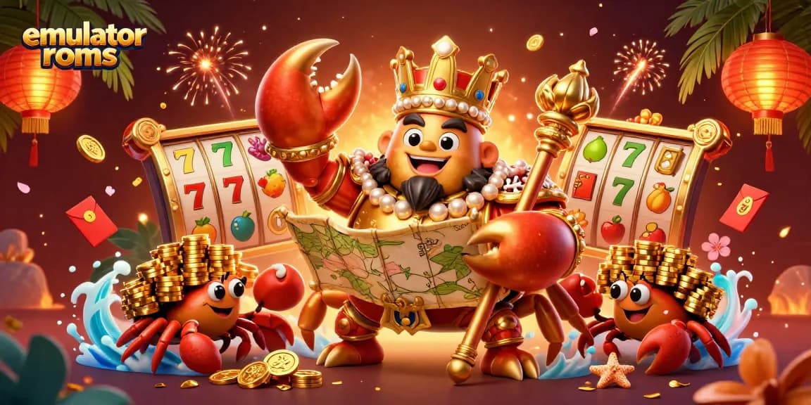 Experience thrilling gameplay with emulator roms in a vibrant casino scene featuring a crab emperor.