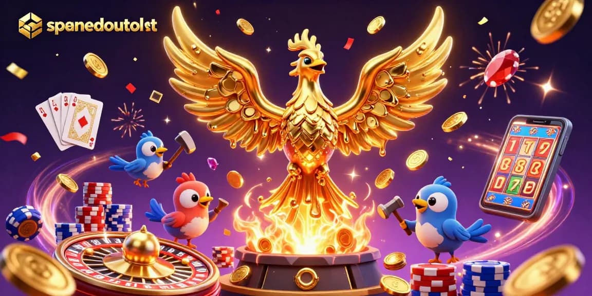 Experience thrilling slots action with spacedoutlet's vibrant casino scene filled with golden coins and game elements.