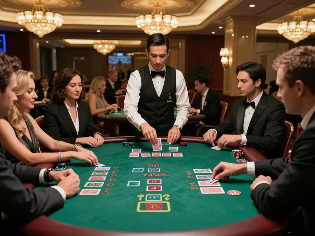 lc88 players engaging at a luxury blackjack table in a high-end casino atmosphere