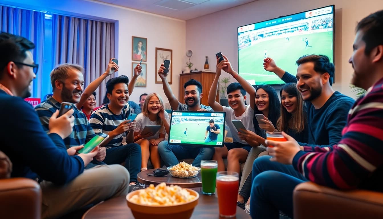 Fans enjoying a live football match on LuongSonTV, capturing the excitement of sports entertainment.