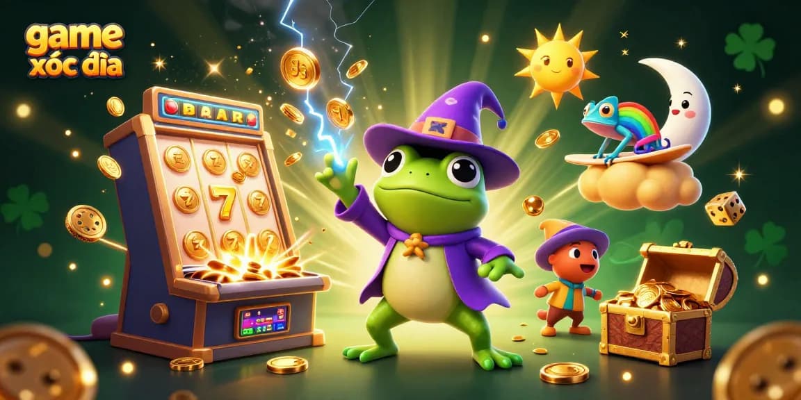 Experience the thrill of game xóc đĩa with exciting visuals of golden coins and vibrant casino symbols erupting.