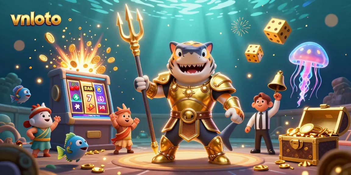 Win big with vnloto's exhilarating gaming experience, featuring vibrant 3D casino elements and underwater adventure.