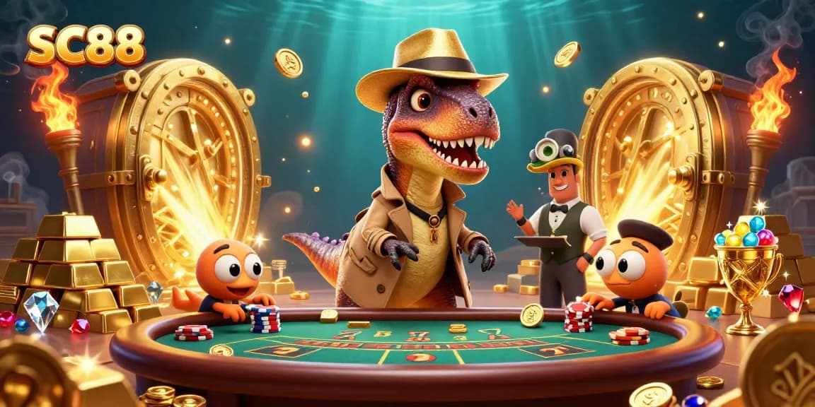 Engage with SC88's thrilling blackjack scene featuring characters in 3D, chips being gathered.