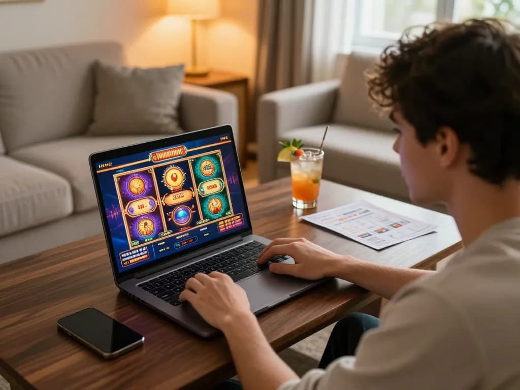 Suasana menarik permainan online di rumah dengan aksi slot depo 5k terlihat di layar, menggambarkan sesi strategis.