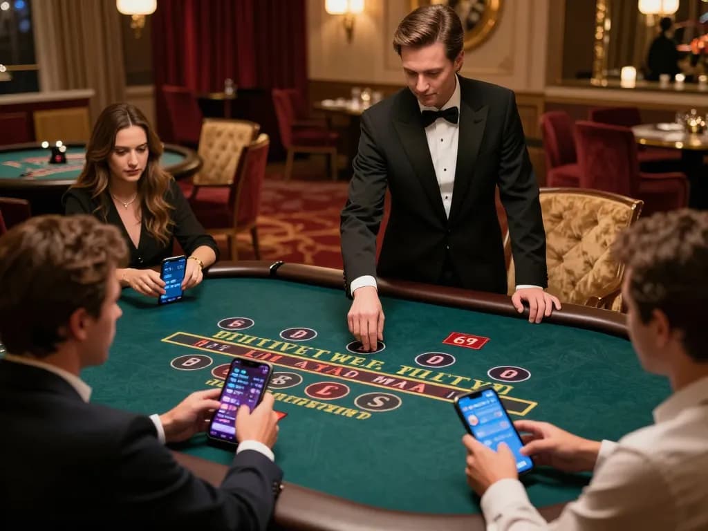 TAYA777 players engaging in live Baccarat game showcasing elegant dealer interaction.