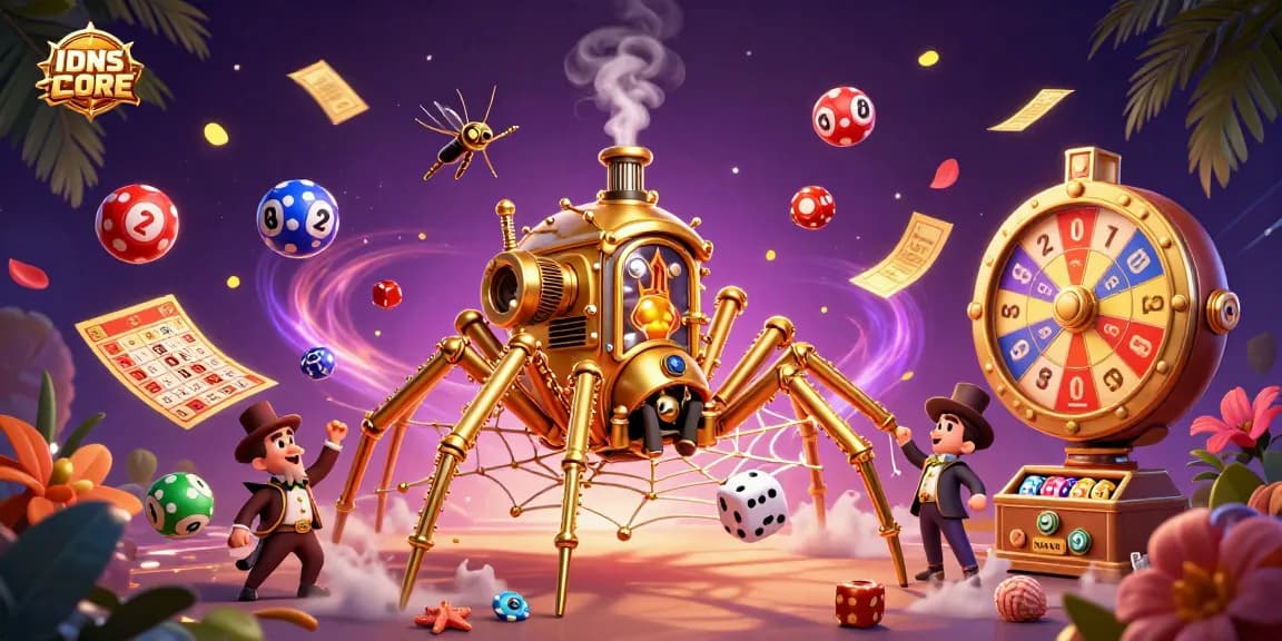 Experience IDNSCORE's thrilling games with vibrant visuals and winning opportunities in a packed casino scene.