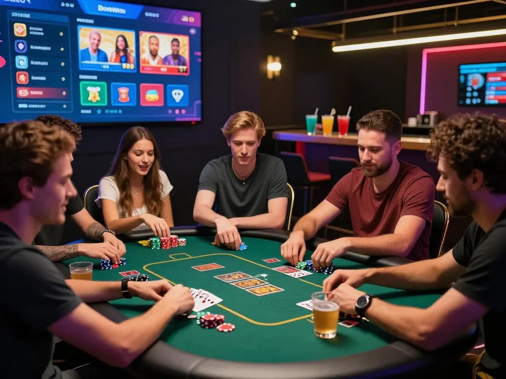 Group enjoying exciting gameplay at Bomwin online gaming platform with immersive atmosphere.