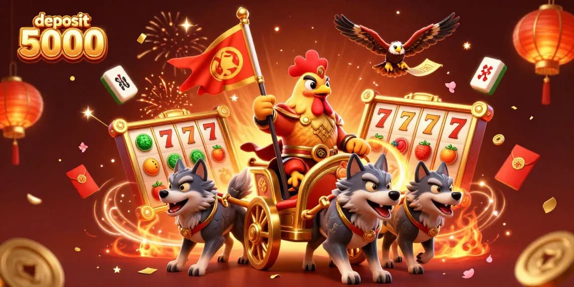 Slot online menarik dengan deposit 5000, menampilkan karakter kartun dan simbol keberuntungan