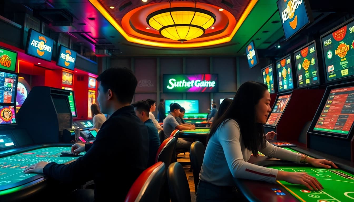 Experience the thrill of AE888 online casino with vibrant gaming scenes.