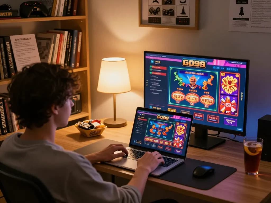 Enjoying GO99 online gaming, showcasing casino interface with vibrant graphics and engaging atmosphere