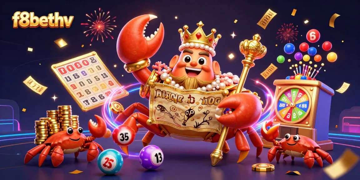 Experience the excitement of gaming with f8bethv as vibrant lottery elements and a majestic crab emperor take center stage.