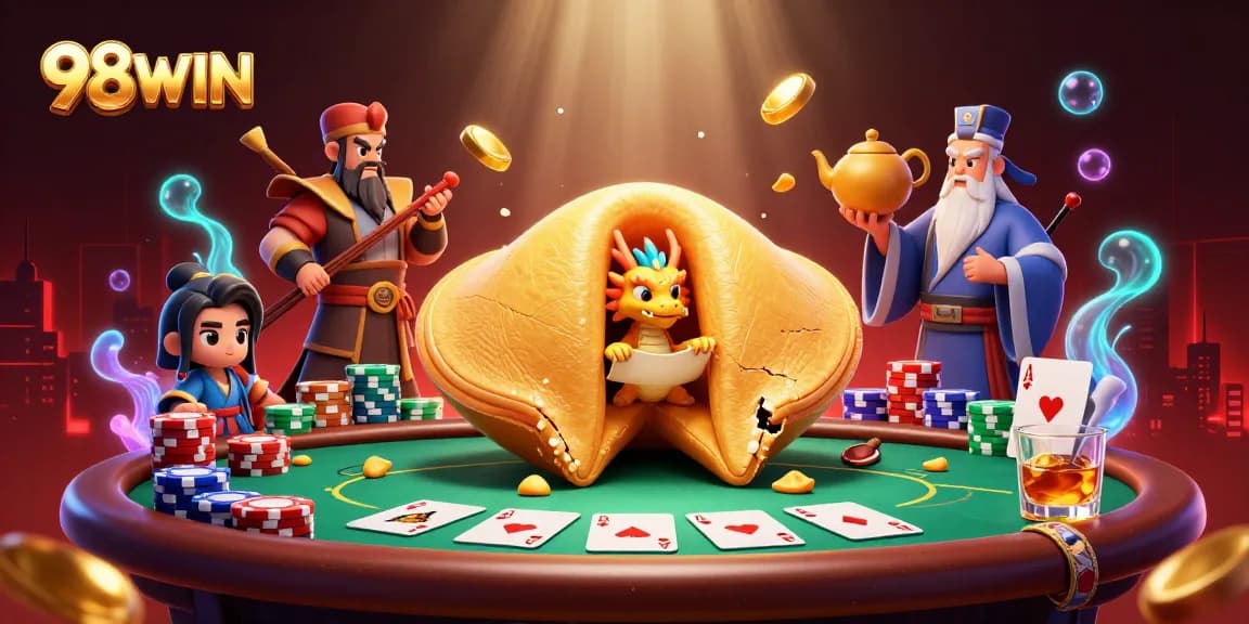 Engage with thrilling 98WIN casino adventures featuring vibrant characters and poker elements.