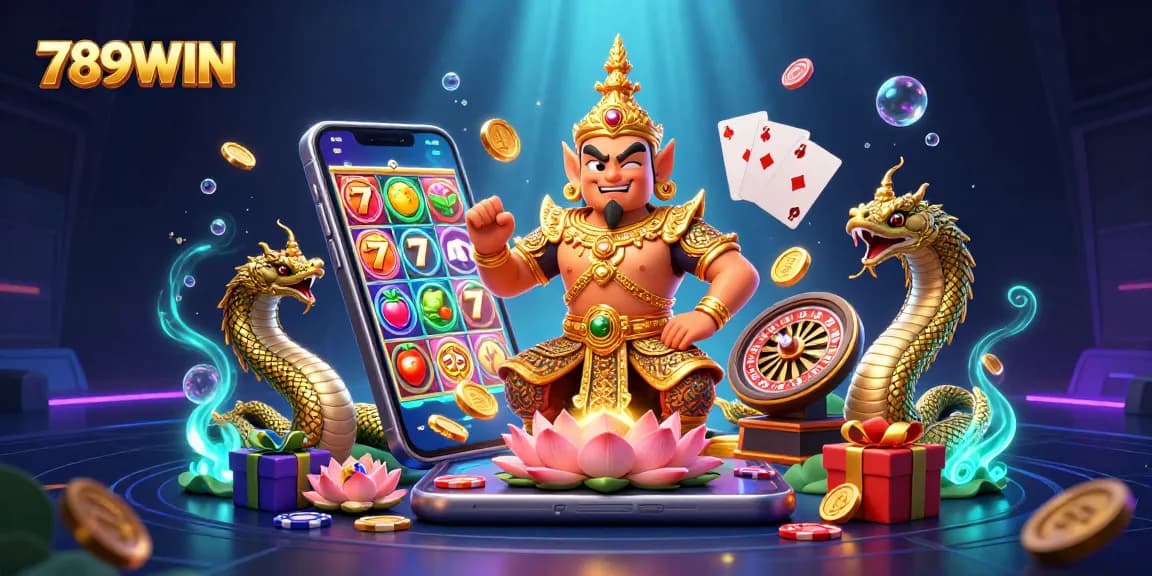 Experience interactive gameplay with 789WIN showcasing vibrant slot games and charming characters.