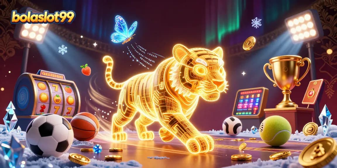 Bolaslot99 showcases the thrilling world of online slots with vibrant golden visuals and dynamic elements.