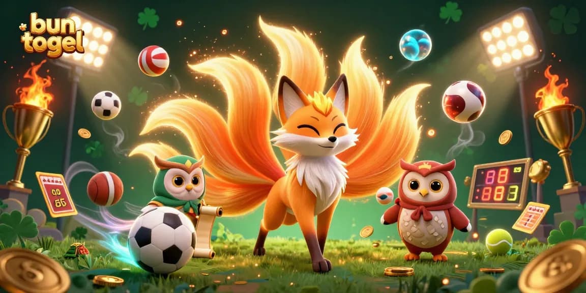 Bet on bun togel with the whimsical nine-tailed fox spirit, wise owl, and vibrant games elements.