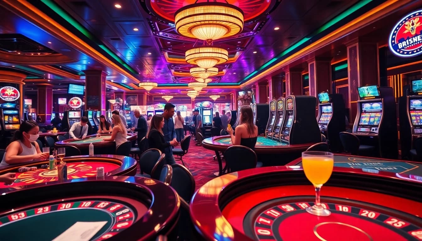 Cảnh tượng sòng bạc KO66 hấp dẫn với người chơi tại bàn roulette và poker, phản ánh sự phấn khích.