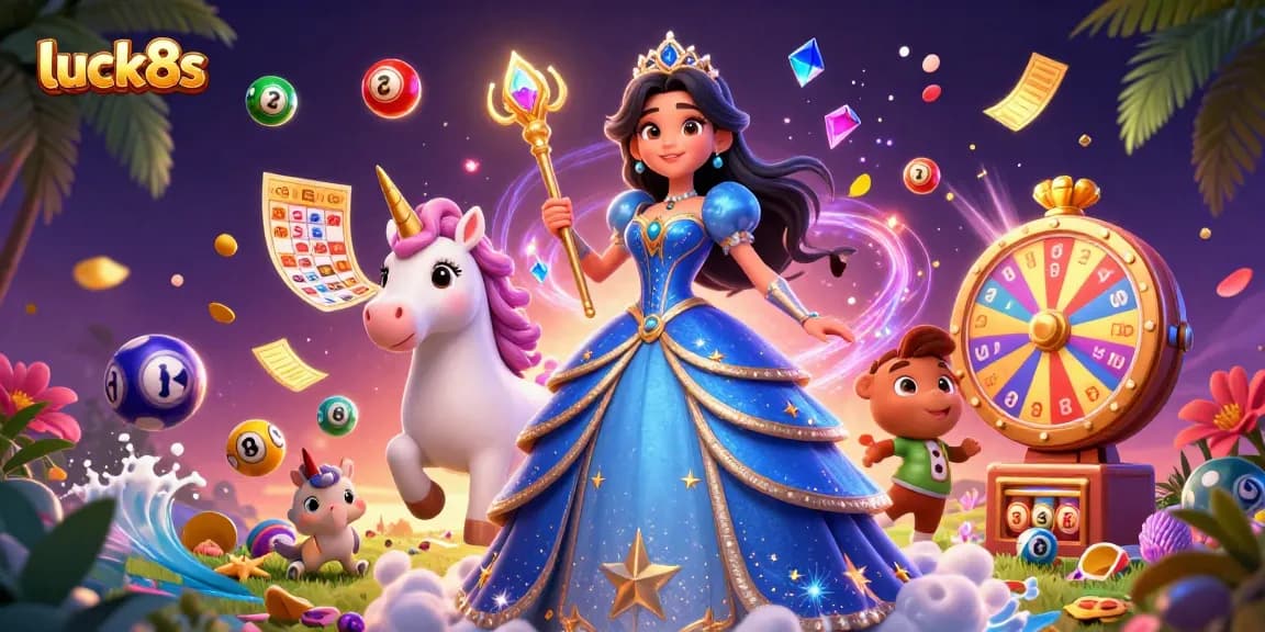 Experience the thrill of luck8s with vibrant lottery elements and a fantasy scene of magical wins.