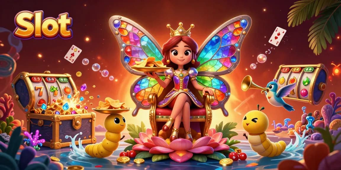Spin the Slot reels with vibrant characters and rich treasures in an engaging 3D casino scene.