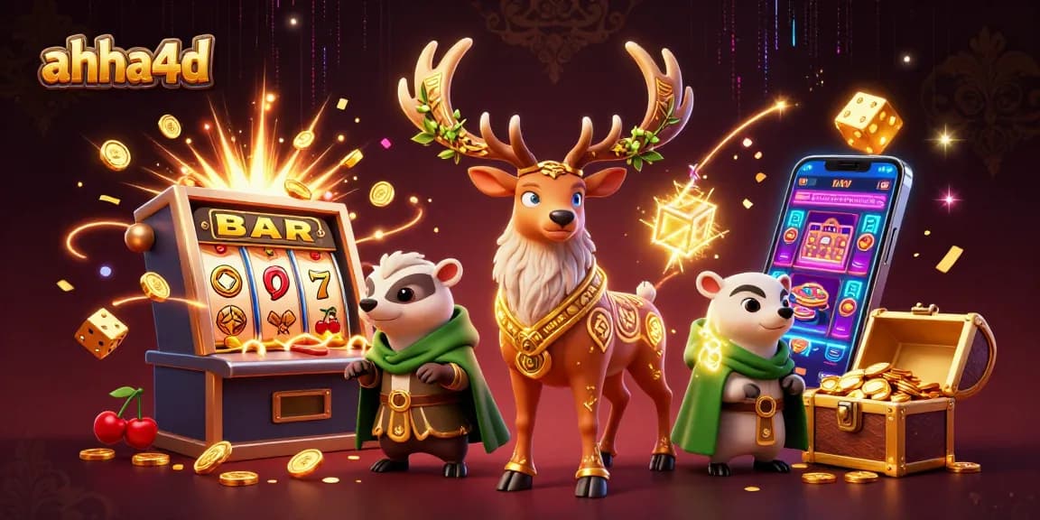 Engage with ahha4d's vibrant casino scene featuring jackpot excitement and animated characters.