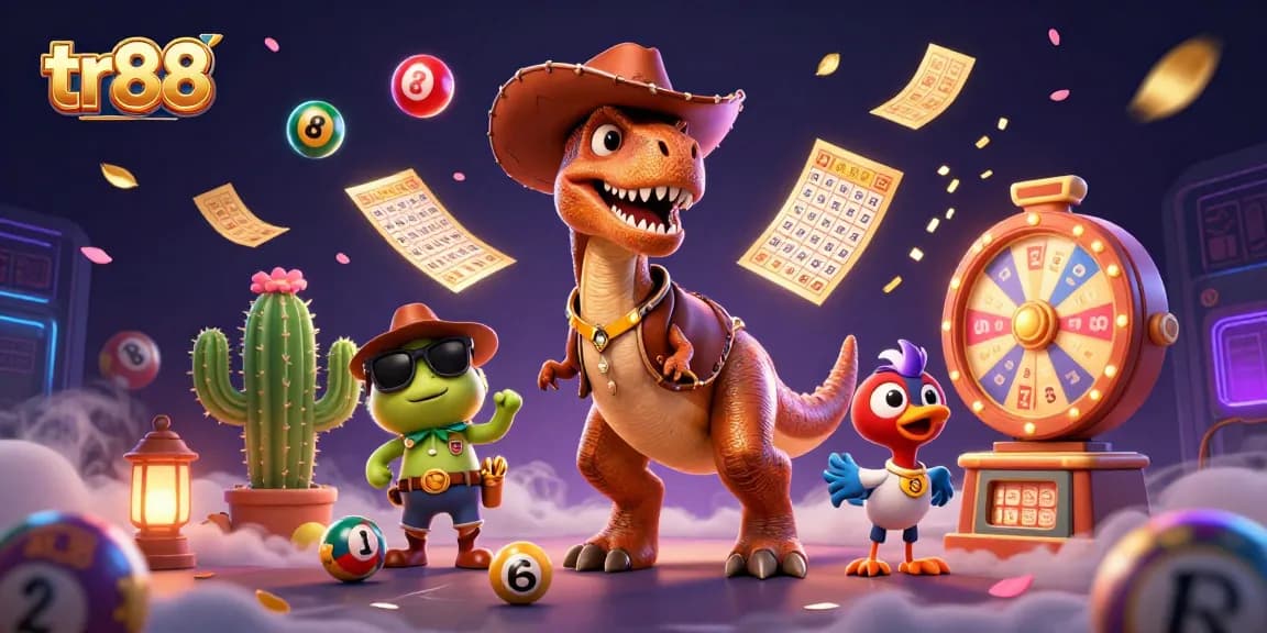 tr88 players enjoying a dynamic casino scene with lottery elements and colorful action