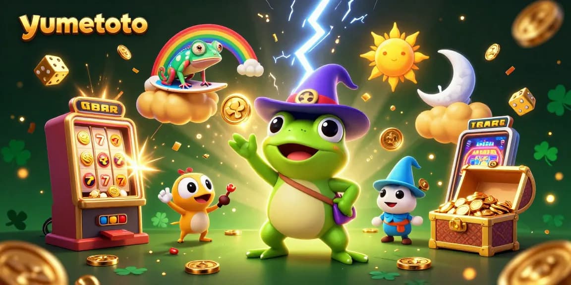 Experience exhilarating gameplay with yumetoto, featuring a wizard frog and colorful slot elements.