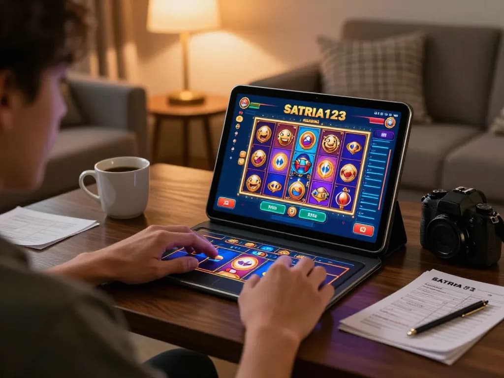 SATRIA123 gaming strategy displayed on a tablet during a cozy home session