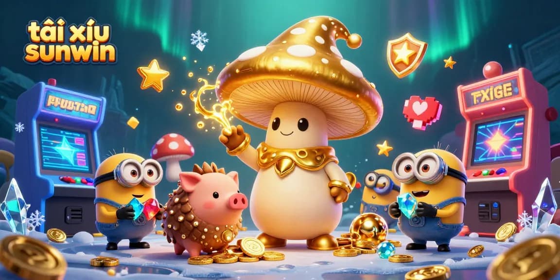 Tai xỉu sunwin game illustration with wizard and treasure elements filling the dynamic casino scene