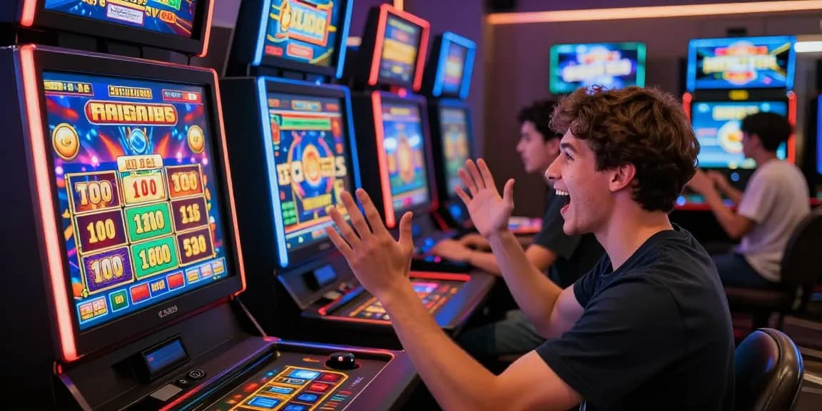 Players celebrating winnings at tempototo online casino, immersed in vibrant gaming atmosphere.