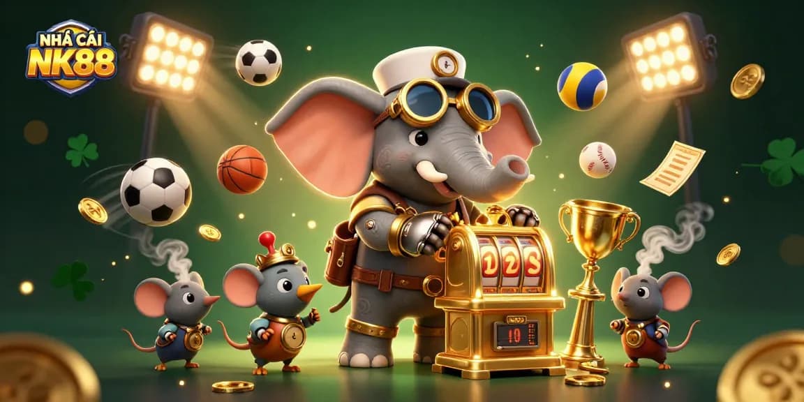 Experience thrilling action at NHÀ CÁI NK88 with engaging slot machines and vibrant gambling elements.