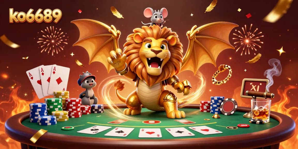 Engage in thrilling poker gameplay at ko6689 with a majestic chimera and a brave mouse jockey.