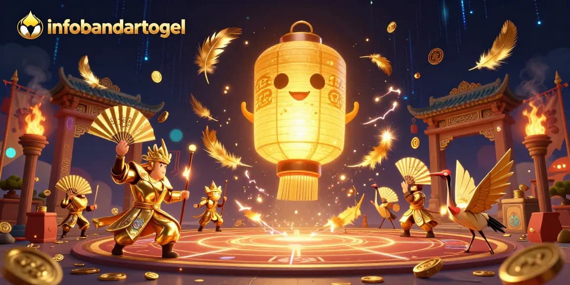 Engage with exciting games at infobandartogel's vibrant online casino, featuring unique elements like golden lantern spirits.