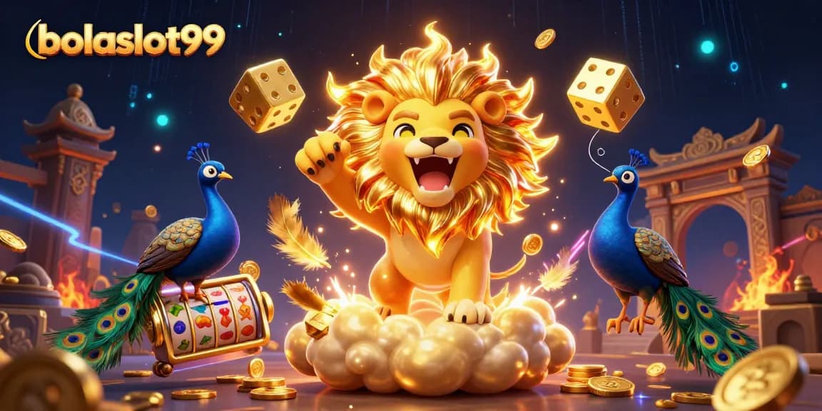 Experience the excitement of bolaslot99 with a winning sun lion and golden dice in action.