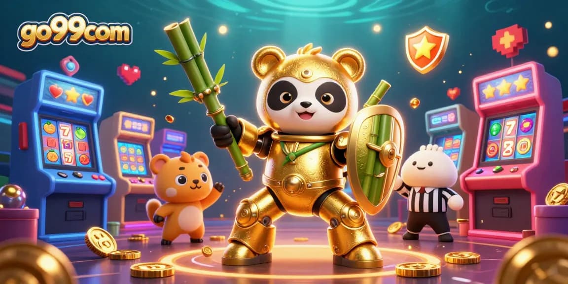 Experience thrilling gameplay at go99com with a mech-suit panda battling in a vibrant casino arena.