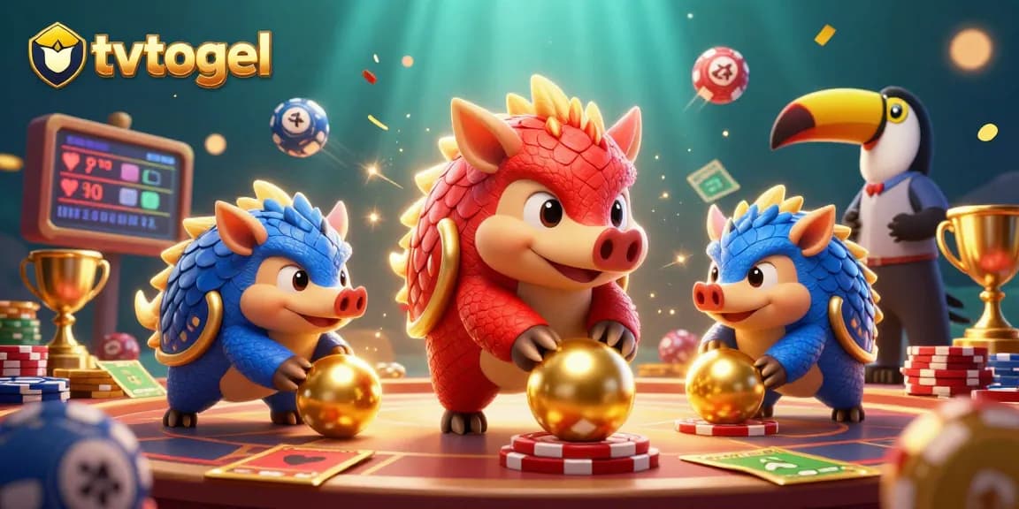 Play and win exciting prizes on tvtogel with a colorful scene featuring animated pangolins and lottery elements.