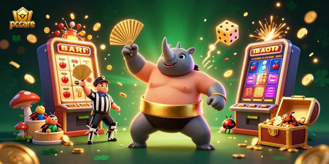 Experience thrilling jackpots at pccare with a vibrant 3D casino scene featuring dynamic characters and game elements.