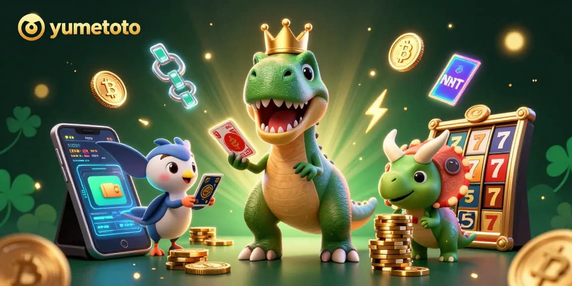 Play with yumetoto as a friendly T-Rex shuffles cards while golden chips stack beside him.