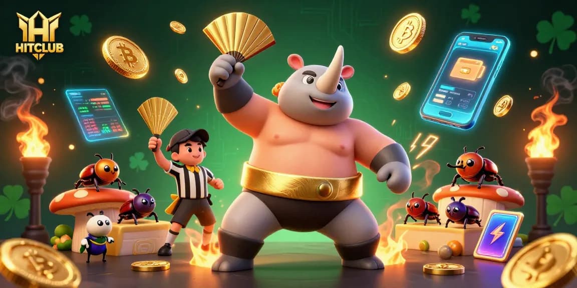 Experience the excitement with HITCLUB's vibrant 3D gaming illustration featuring unique gambling elements.