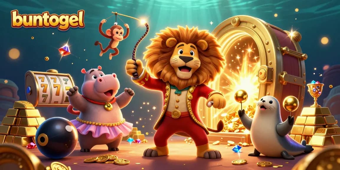 Experience the thrill of winning with buntogel as the lively characters engage in a dynamic casino scene.