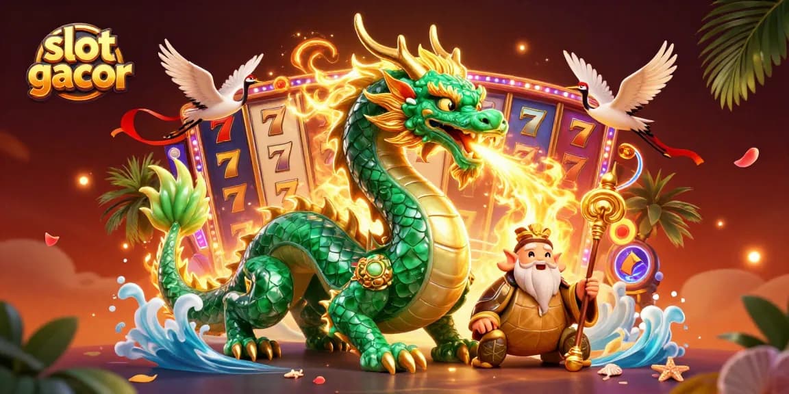 Win big with slot gacor in this vibrant 3D casino scene featuring lucky symbols