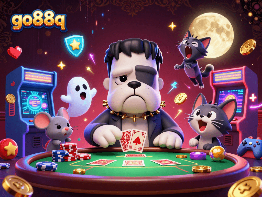 Experience the excitement of go88q with a lively 3D casino scene featuring unique characters and vibrant game elements.