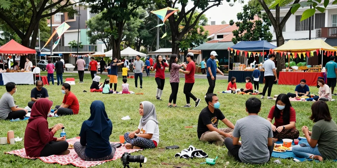Suasana komunitas di taman perkotaan dengan kegiatan menyenangkan Leci123.