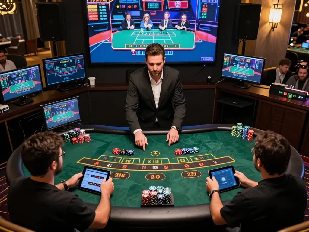 Players engaging in online blackjack gameplay at LC88 with live dealer, modern technology setup