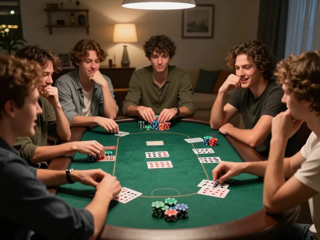 Kkwin players enjoying an exciting home poker game with colorful chips and cards